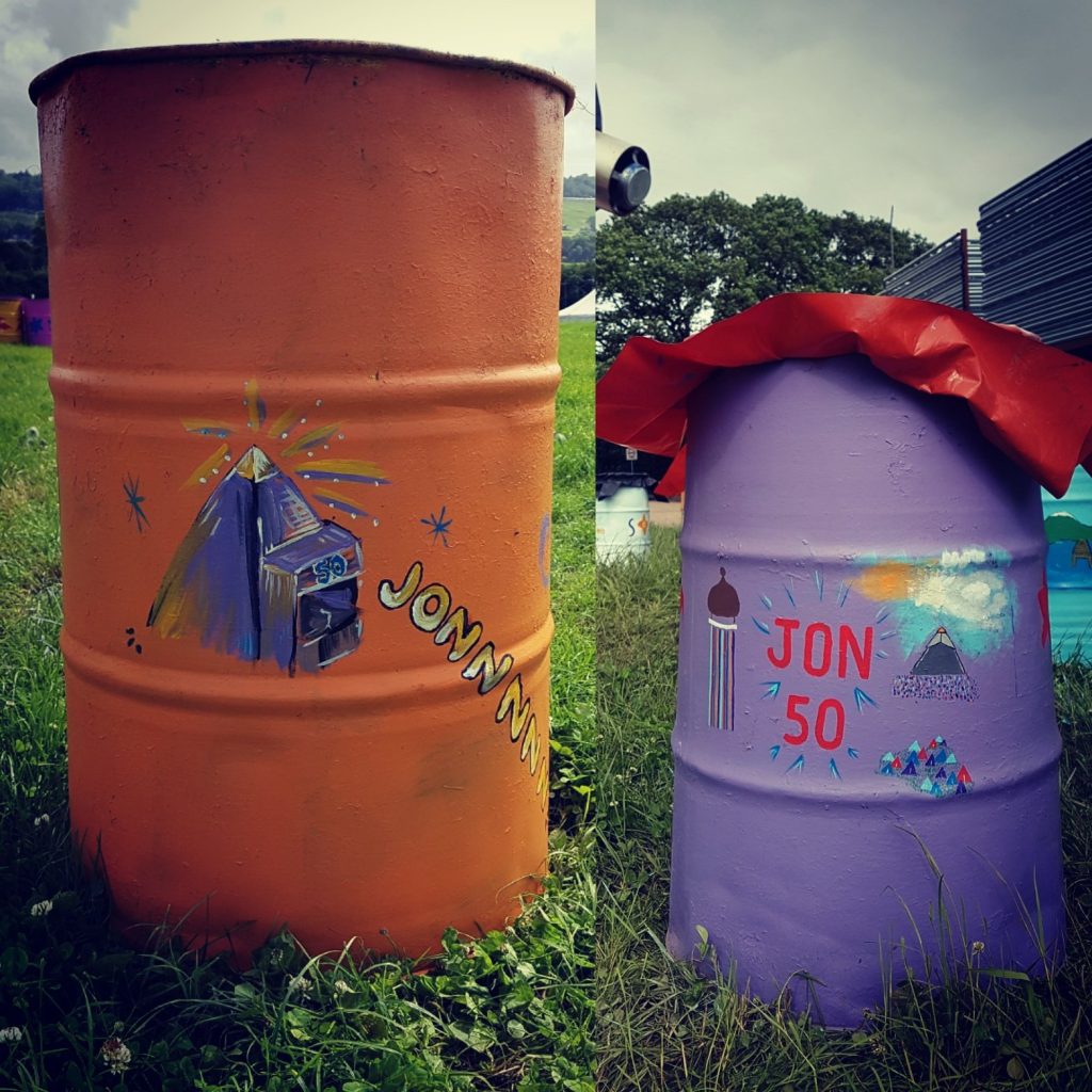 glastonbury charity bins 2017 jon is 50