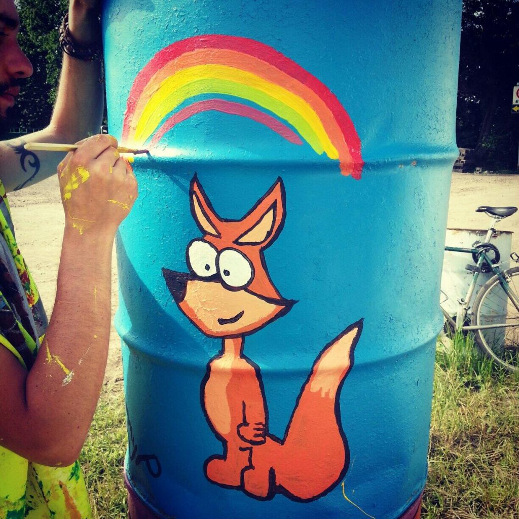 glastonbury charity bins 2014 fox and rainbow