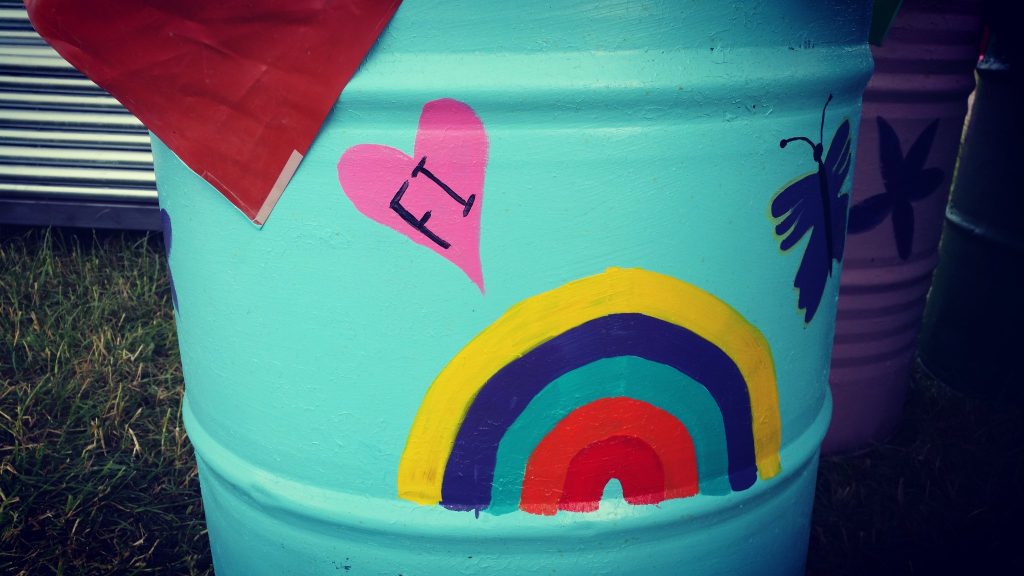 glastonbury charity bins 2016 butterfly heart and rainbow for Fi