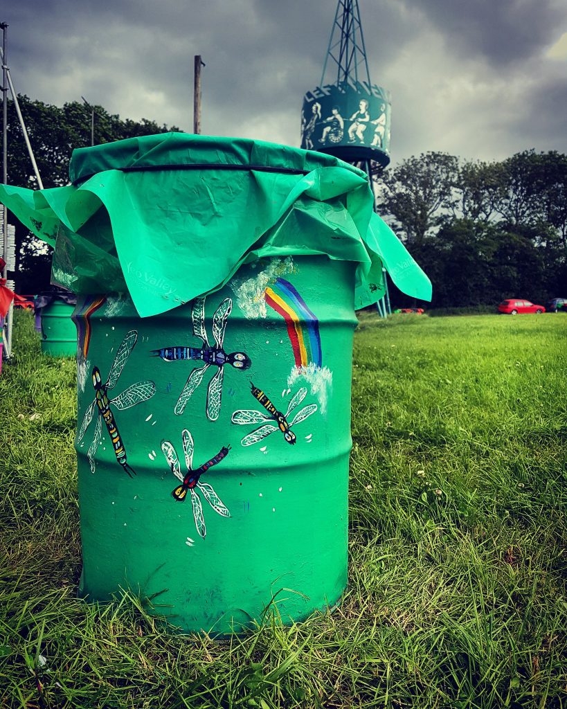 glastonbury charity bins 2017 dragonfly rainbow